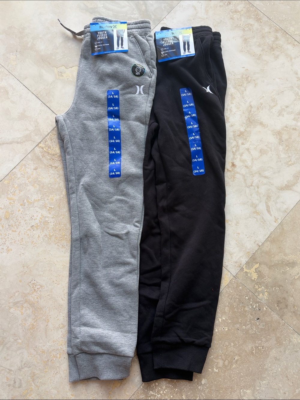 2 Pairs NWT Hurley Kids' Fleece Joggers - Gray and Black